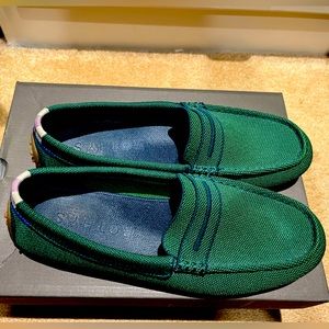 Rothy’s The Driver in Kelly green with a lilac stripe
